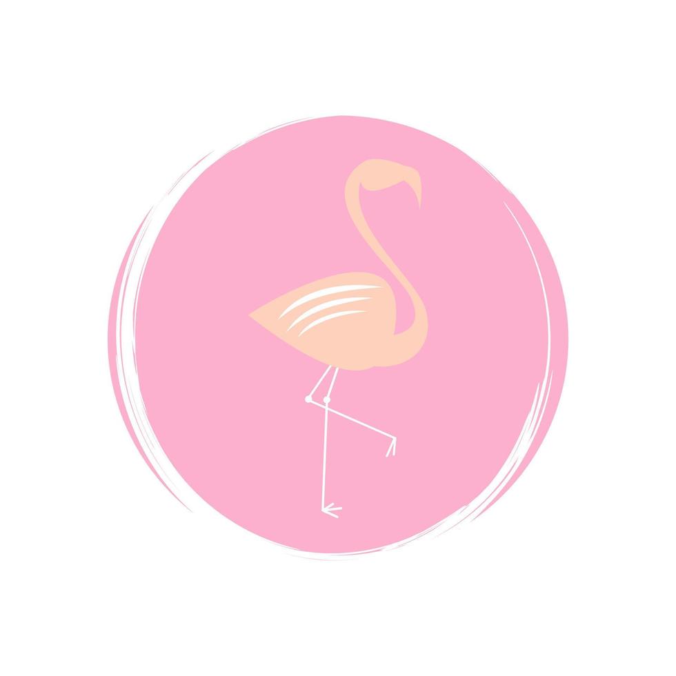 Flamingo icon logo vector illustration on circle with brush texture for social media story highlight