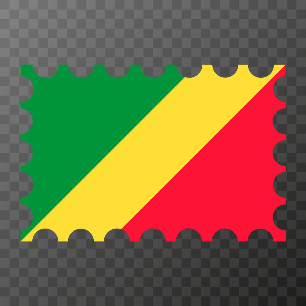 Postage stamp with Republic of the Congo flag. Vector illustration.