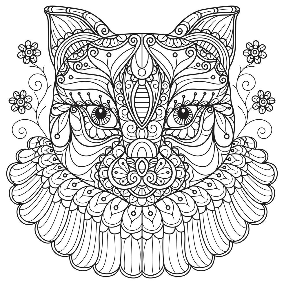 Cute cat hand drawn for adult coloring book vector