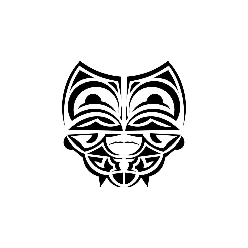 Viking faces in ornamental style. Polynesian tribal patterns. Suitable for prints. Isolated on white background. Black ornament, . vector