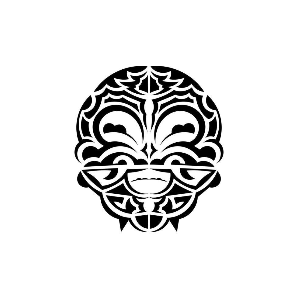 Ornamental faces. Maori tribal patterns. Suitable for tattoos. Isolated on white background. Black ornament, vector illustration.