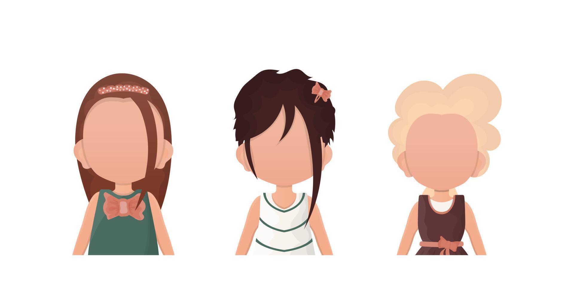Set Little girls child is depicted waist high. Isolated. . vector