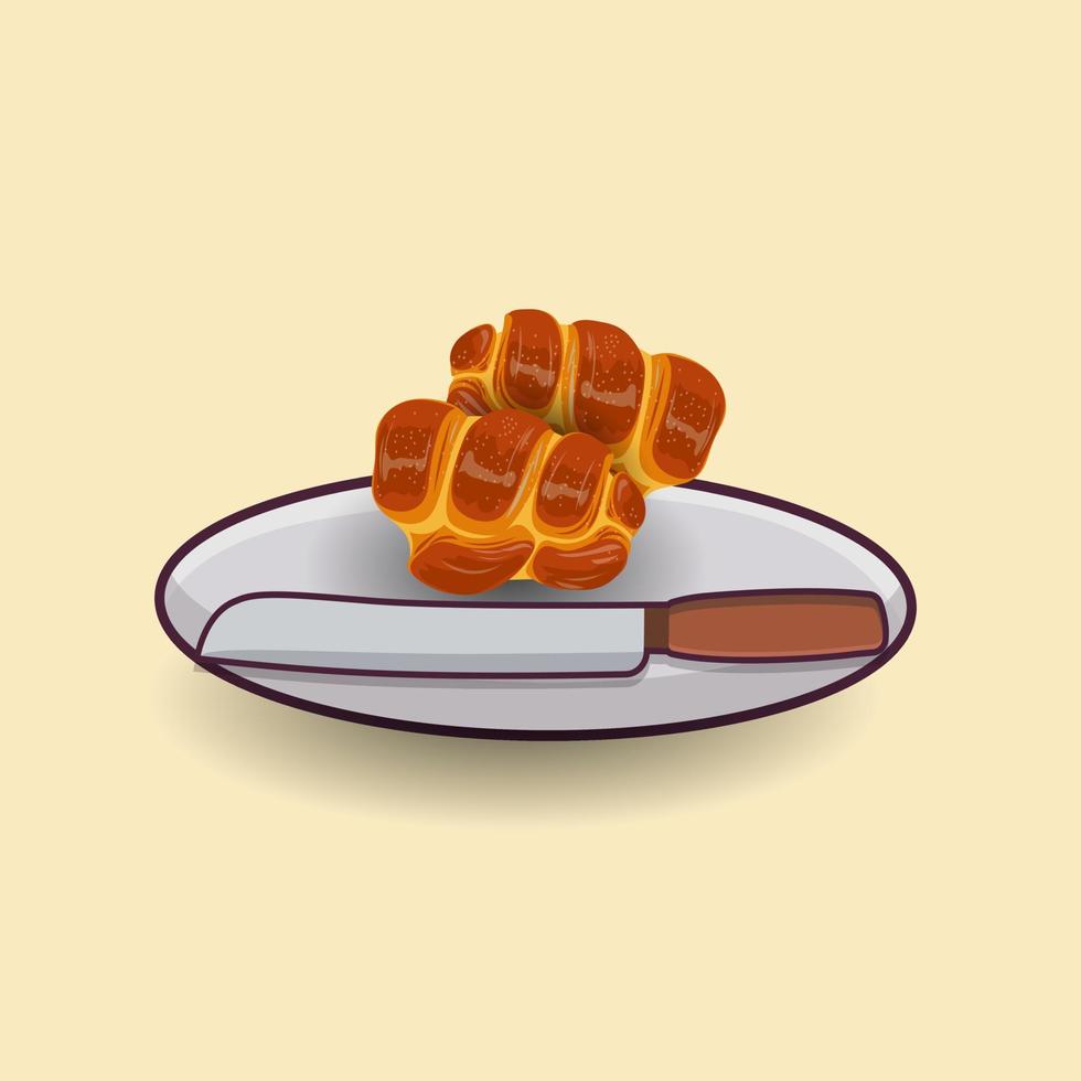 Creative Hi-Quality challah food Illustration, isolated menu cartoon drawing Art, sweet dinner braid symbol organic challah Vector Clip Art Design.