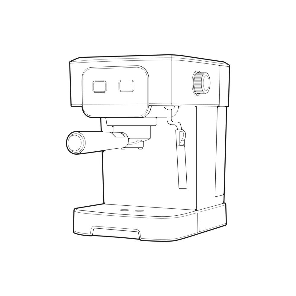 Coffee maker outline drawing vector, Coffee maker drawn in a sketch style, black line Coffee maker practice template outline, vector Illustration.