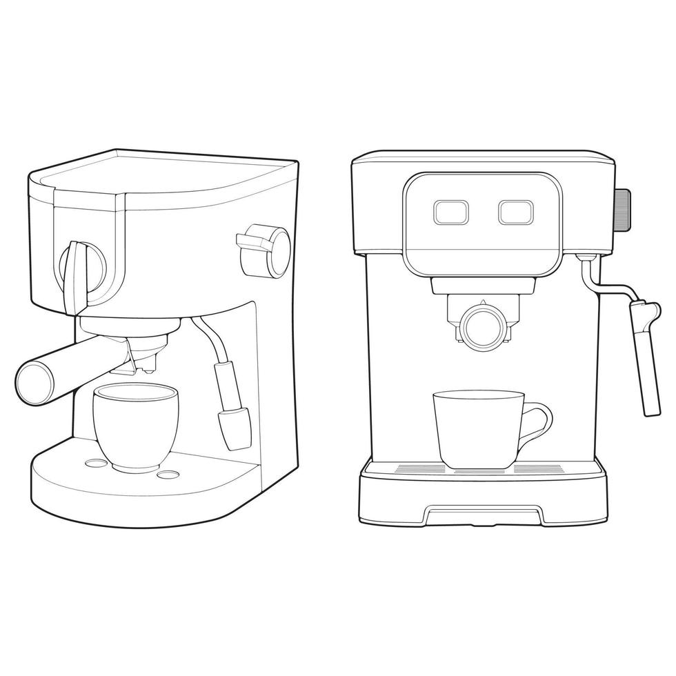 Set of Coffee maker outline drawing vector, Coffee maker drawn in a sketch style, black line Coffee maker practice template outline, vector Illustration.