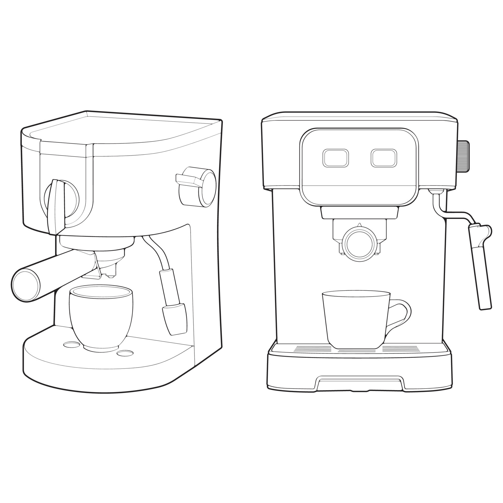 Set of Coffee maker outline drawing vector, Coffee maker drawn in a