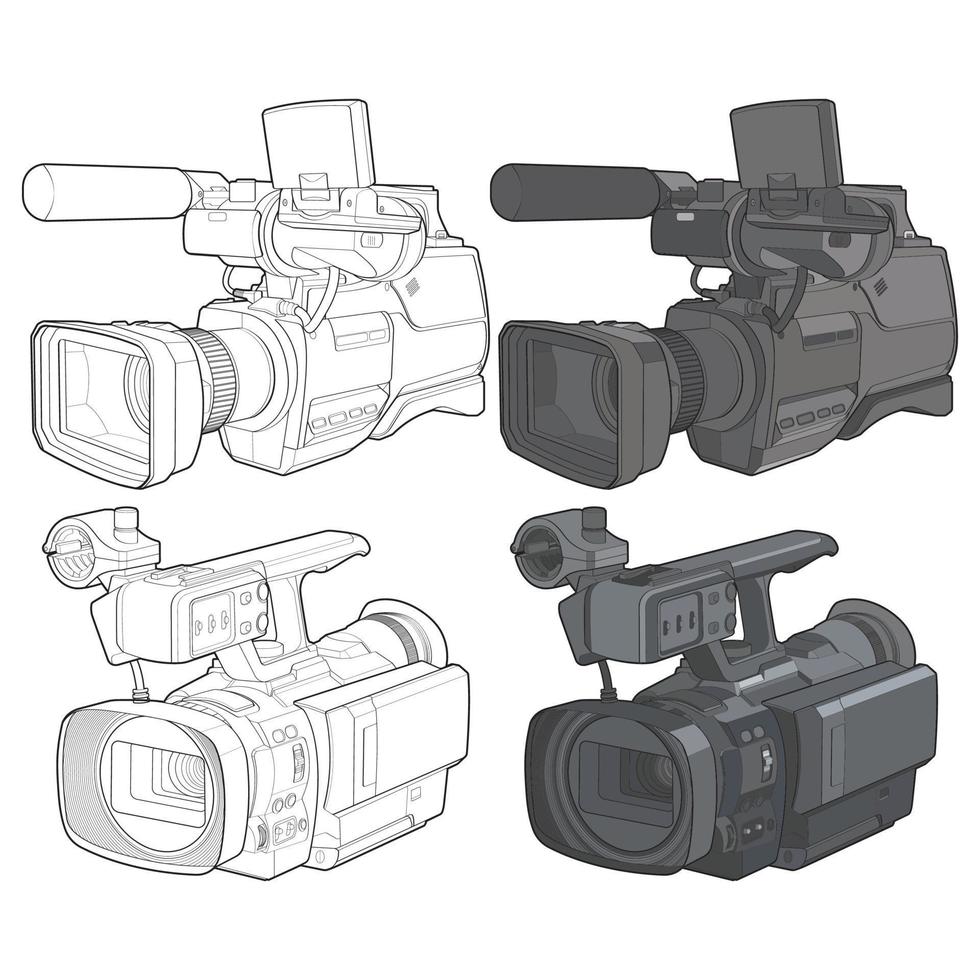 Set of video camera on a black background. video camera, vector illustration for training tamplate.