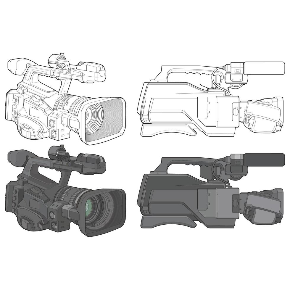 Set of video camera on a black background. video camera, vector illustration for training tamplate.