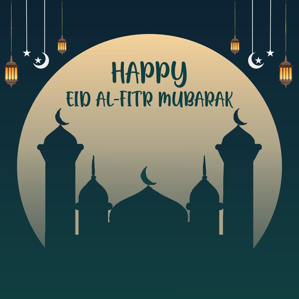 A purple background with a gold eid murak and a crescent moon and a star. vector