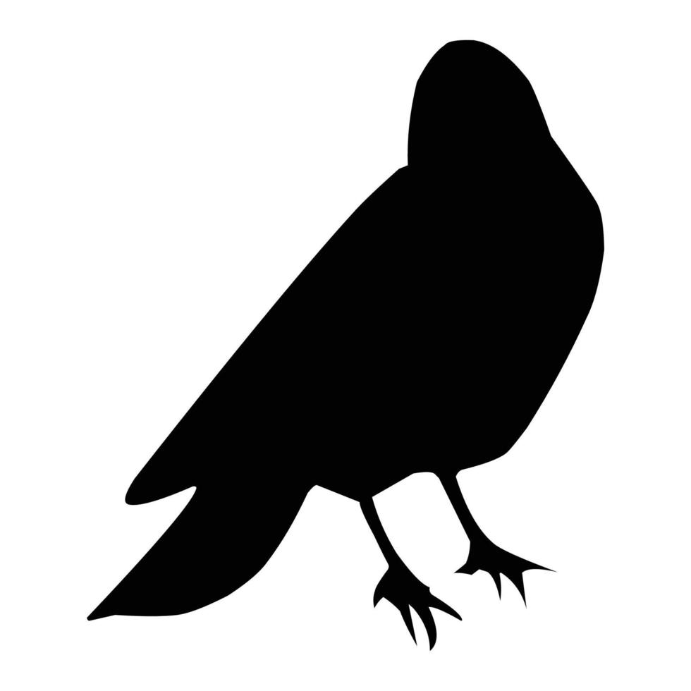 Silhouette of a black raven. Vector black white illustration