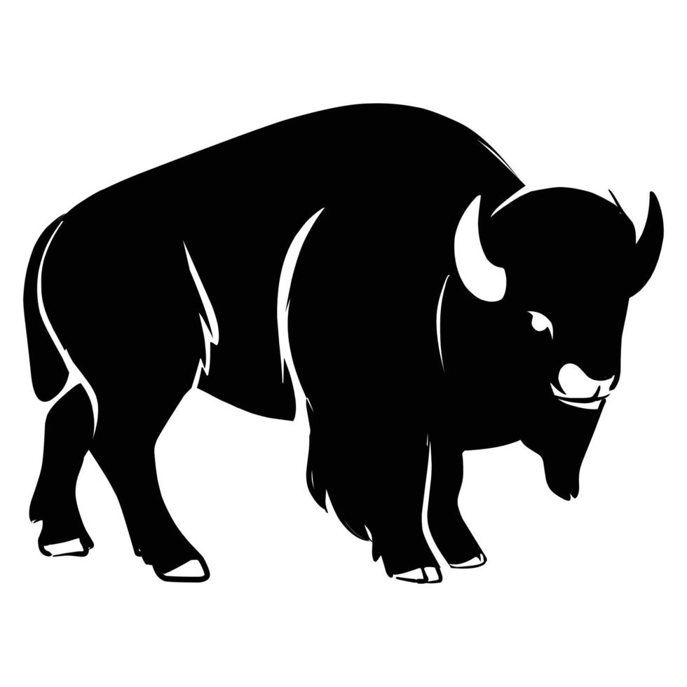 Bison Silhouette on White Background. Isolated Vector Animal