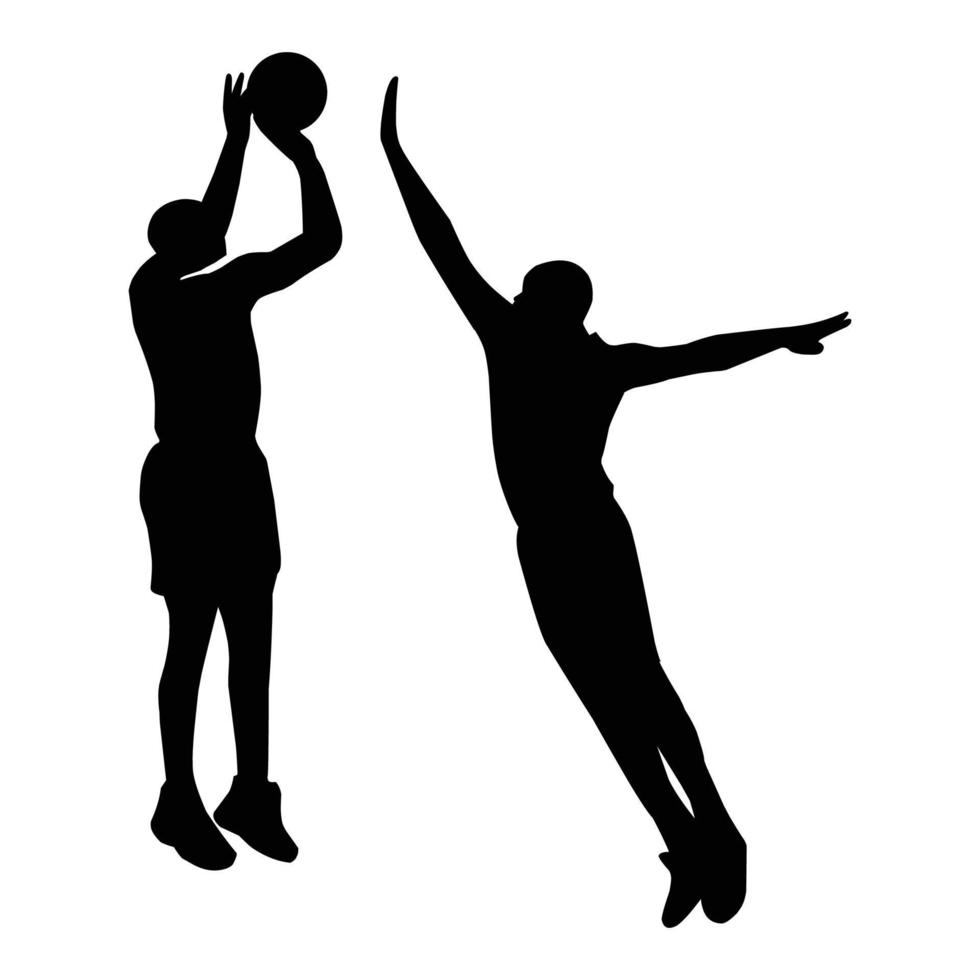 A set of detailed silhouette basketball players in lots of different ...