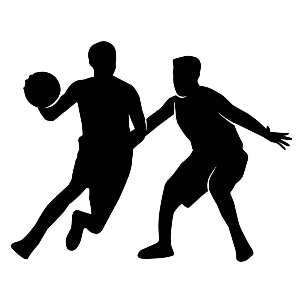 A set of detailed silhouette basketball players in lots of different poses vector