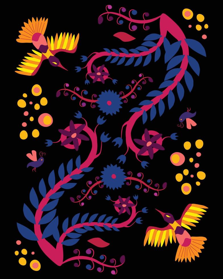 Vector illustration inspired by traditional Mexican Otomi embroidery. Poster, print, template, greeting card etc.