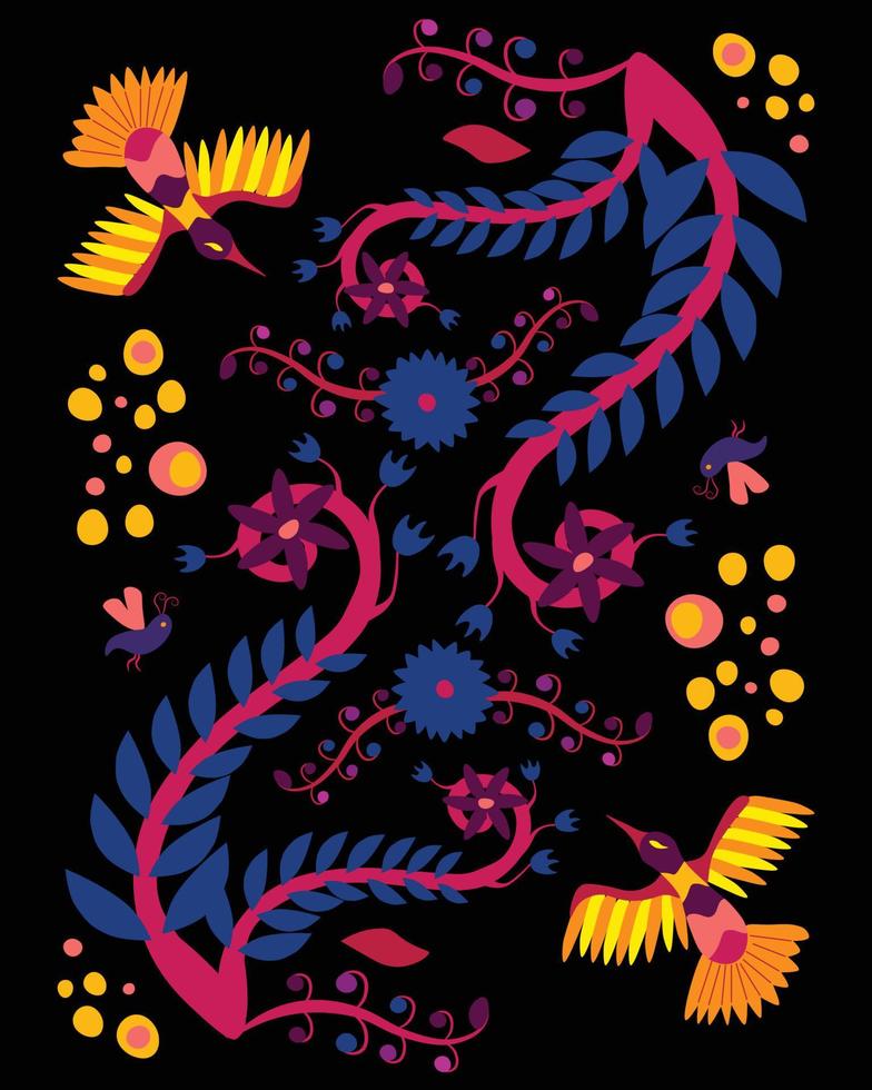 Vector illustration inspired by traditional Mexican Otomi embroidery. Poster, print, template, greeting card etc.