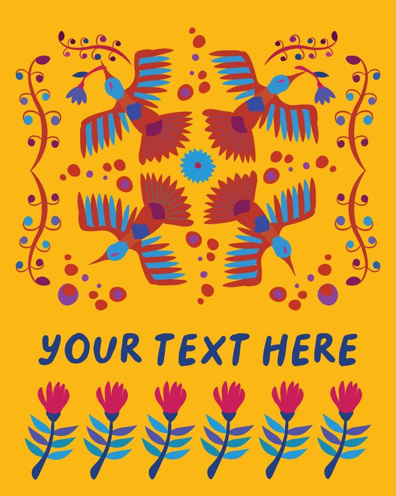 Vector illustration inspired by traditional Mexican Otomi embroidery. Poster, print, template, greeting card etc.