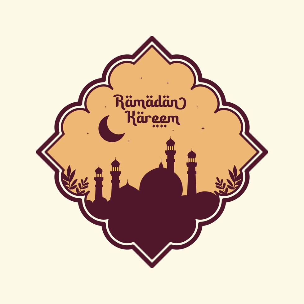 silhouette mosque vector illustration with frame. ramadan kareem flat design theme