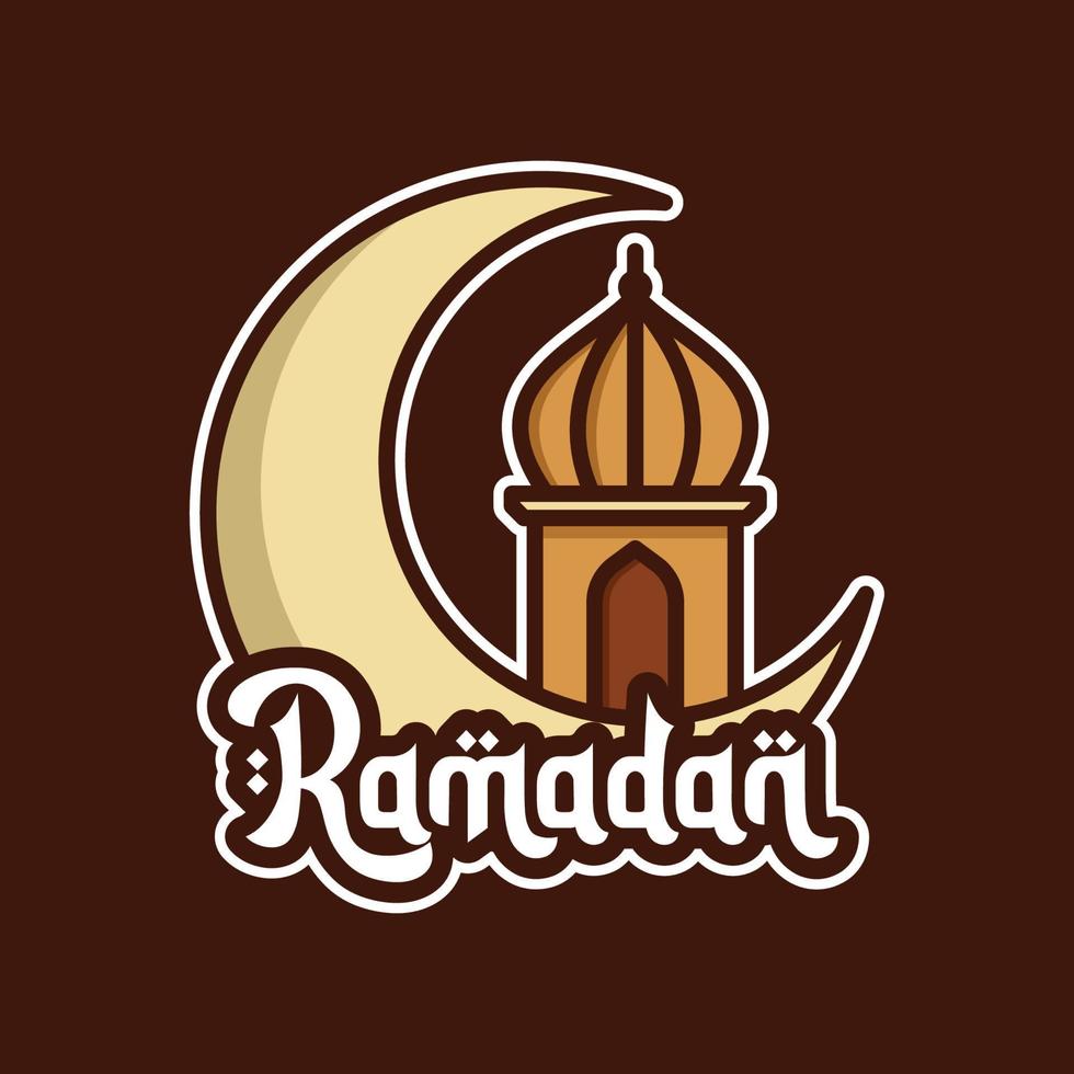 crescent moon and minaret vector design of ramadan kareem concept for sticker and print