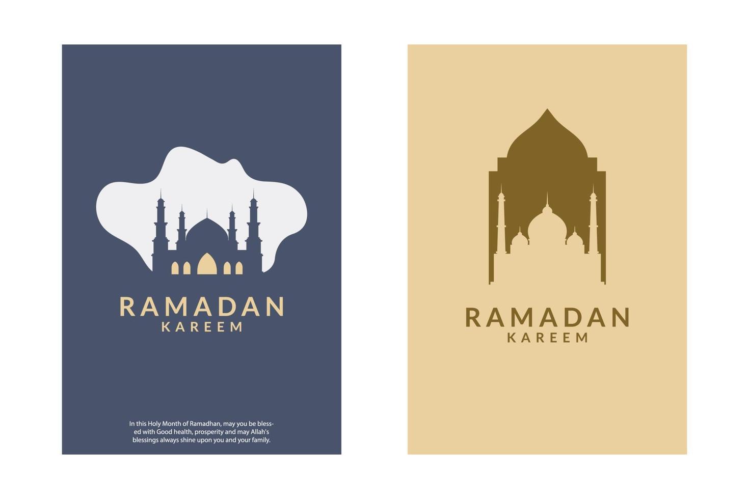 Ramadán saludo tarjeta negativo espacio plano estilo diseño con mezquita silueta. vector ilustración