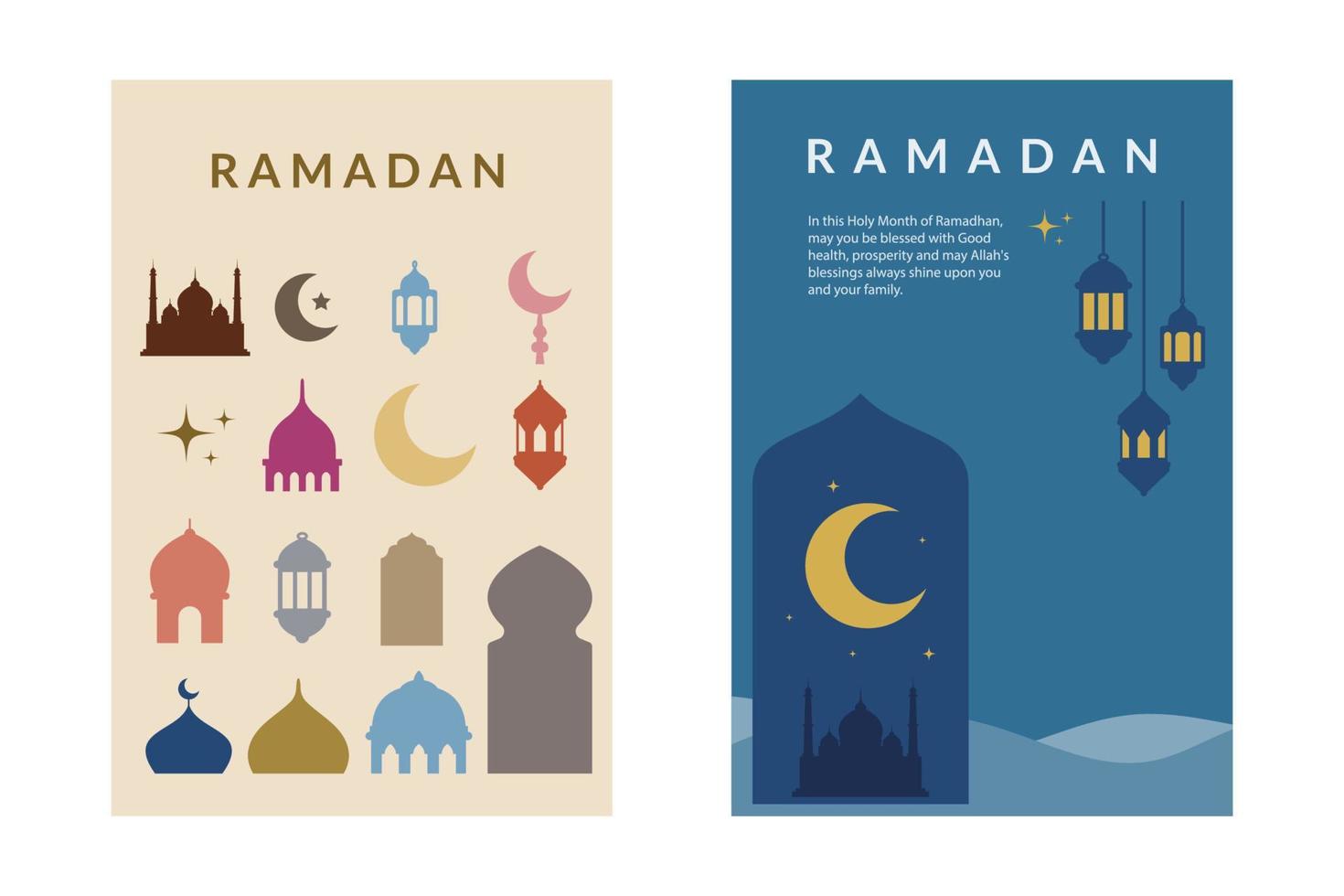 ramadan kareem poster design with ramadan concept flat style icons collection vector