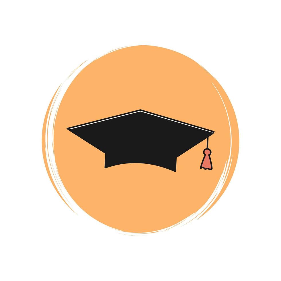 Graduation hat icon logo vector illustration on circle with brush texture for social media story highlight