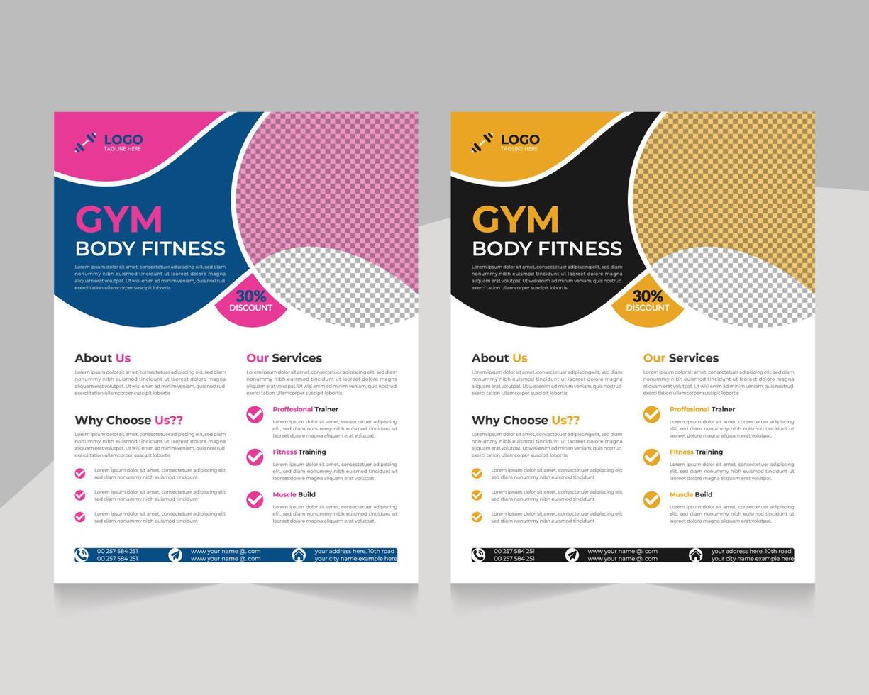 Abstract modern body building and gym body fitness flyer template design vector