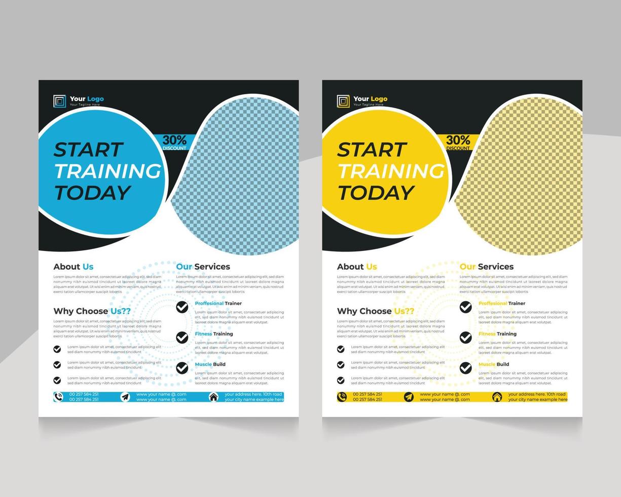 Abstract modern body building and gym body fitness flyer template design vector