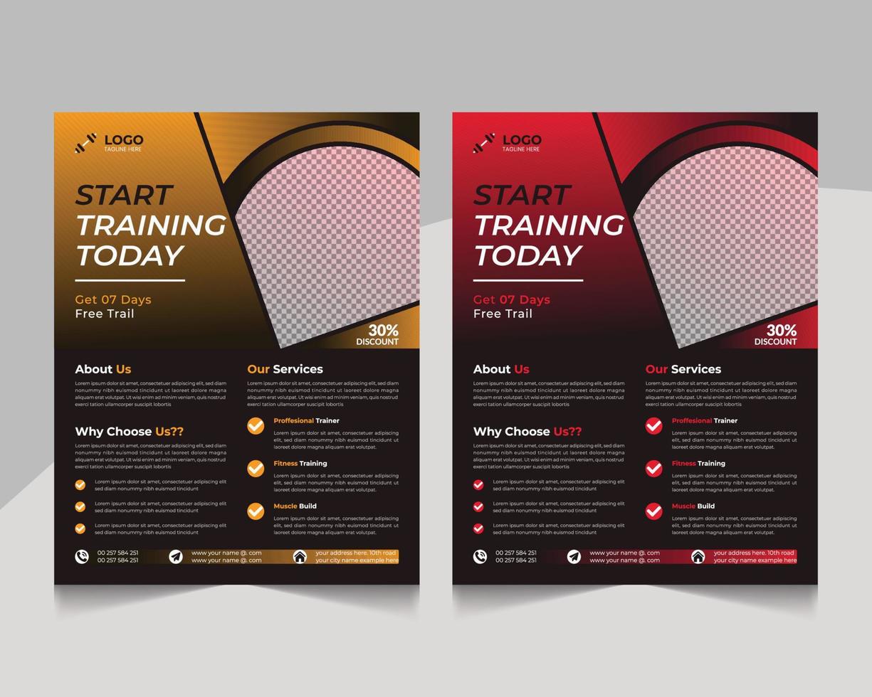 Abstract modern body building and gym body fitness flyer template design vector