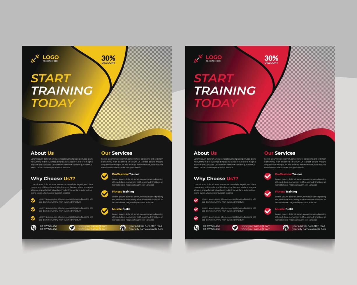 Abstract modern body building and gym body fitness flyer template design vector
