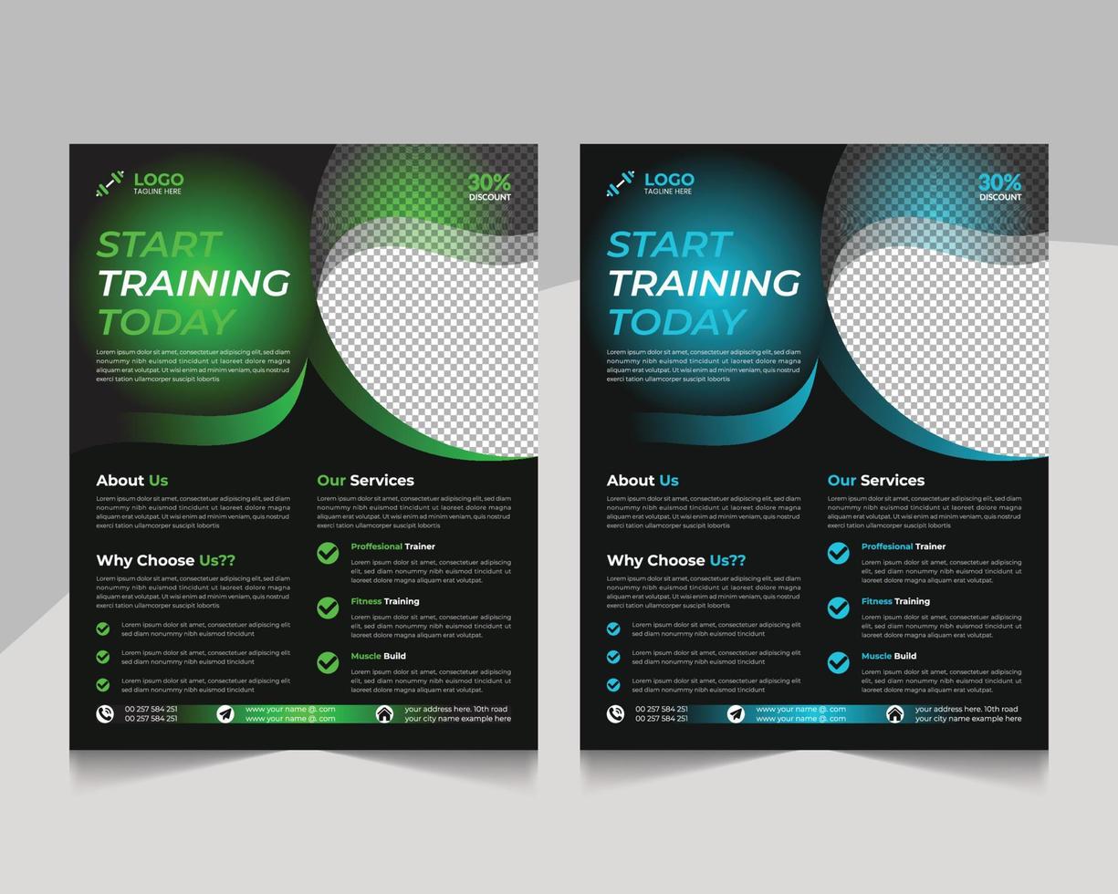 Abstract modern body building and gym body fitness flyer template design vector