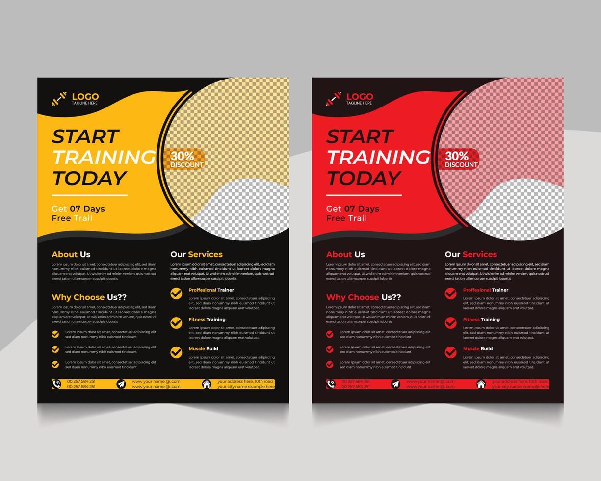 Abstract modern body building and gym body fitness flyer template design vector