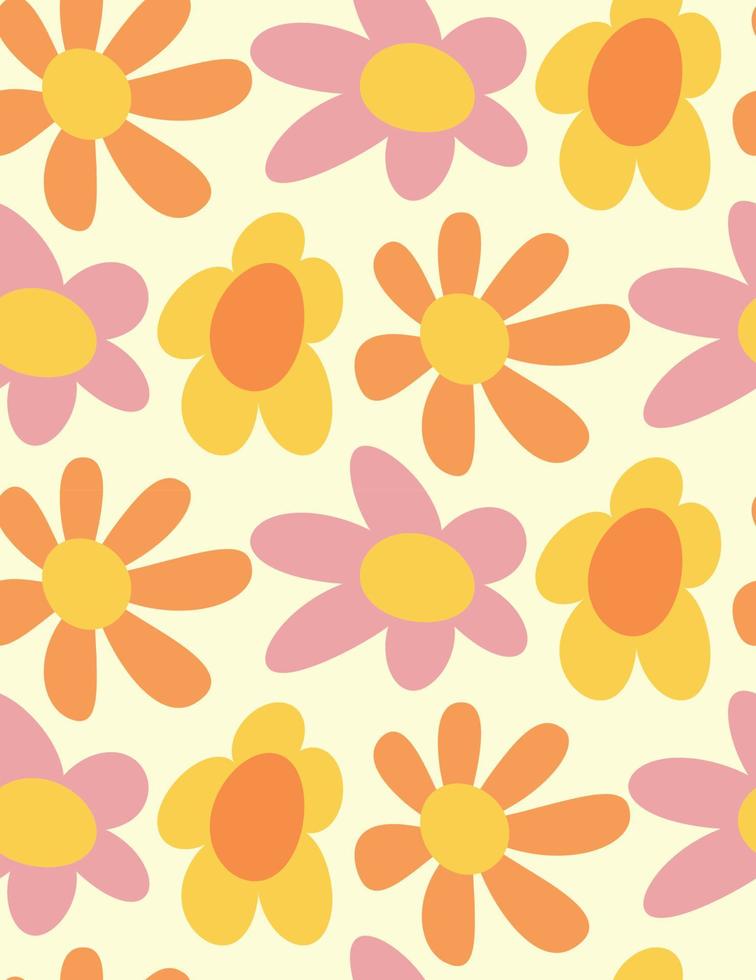 Groovy pattern with colorful flowers. vector