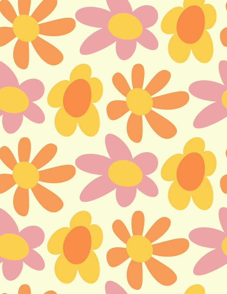 Groovy pattern with colorful flowers. vector