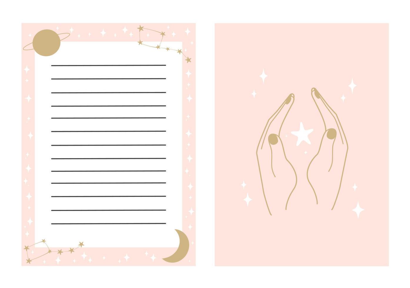 cute vector template for agenda with constellations, moon, planet and stars