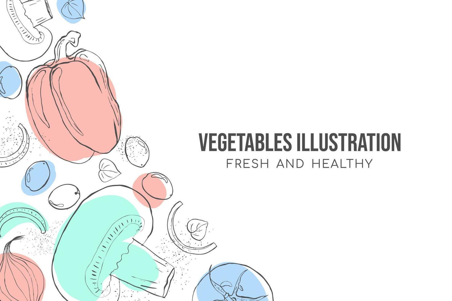 Vegetables illustration sketch cover art with pastel bright color vector