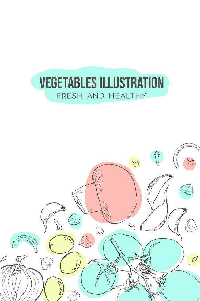 vegetales ilustración bosquejo Arte póster con pastel brillante color vector