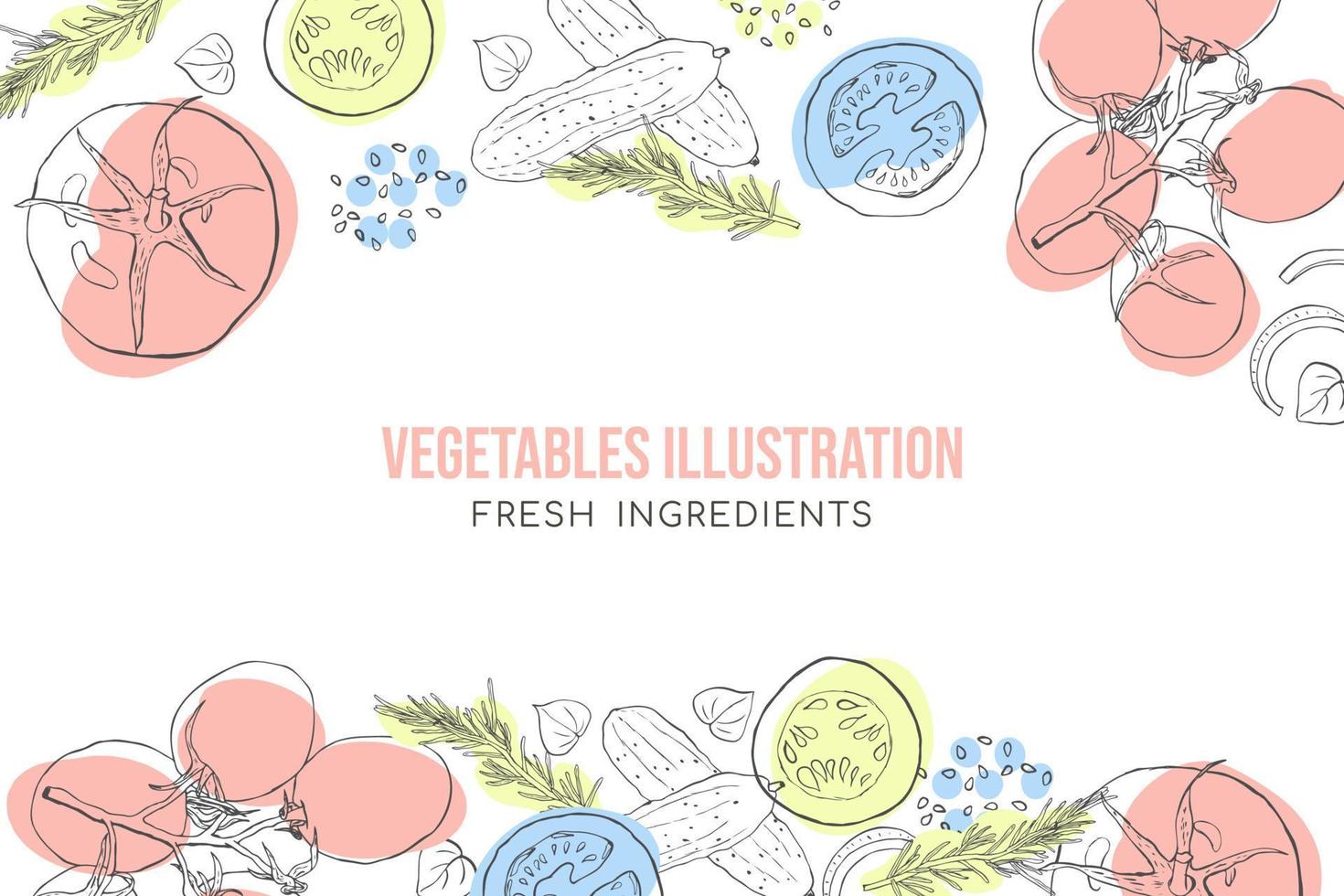 Vegetables illustration sketch art border with pastel bright color vector