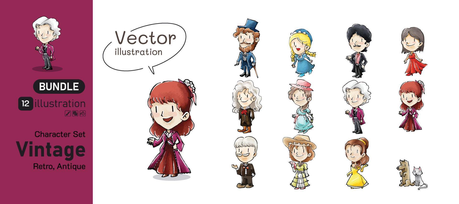 niños dibujos animados personaje conjunto haz vector ilustración tiza estilo