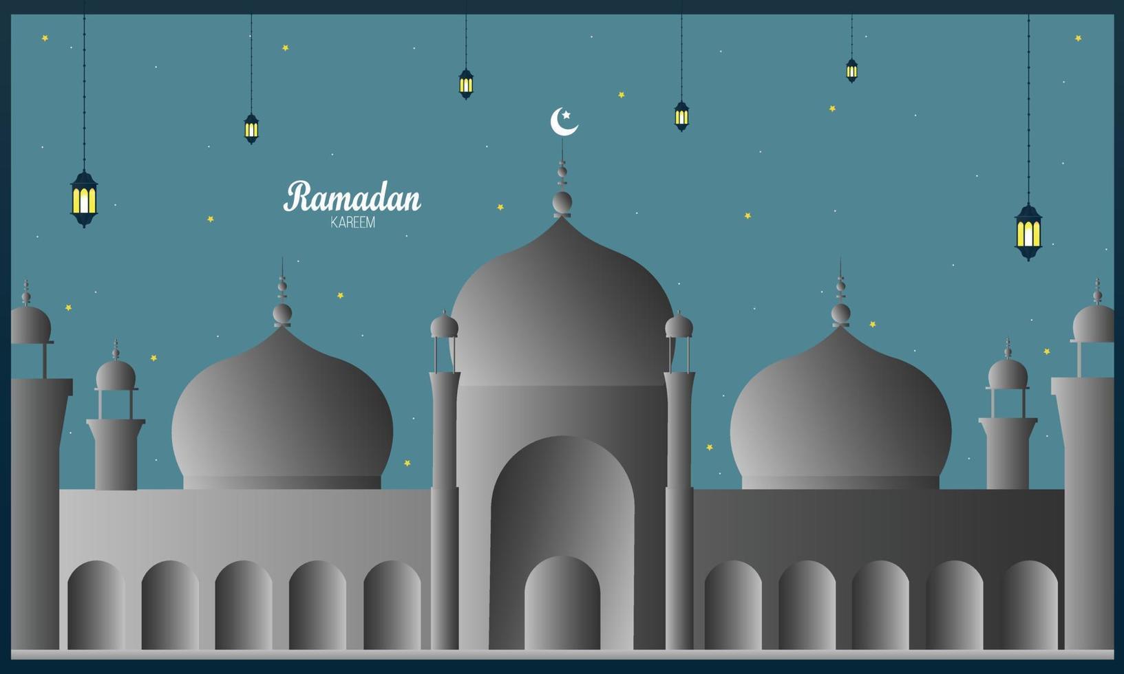 Ramadan Kareem concept banner with islamic geometric patterns. Paper cut designs on dark background. Vector illustration. - Vector