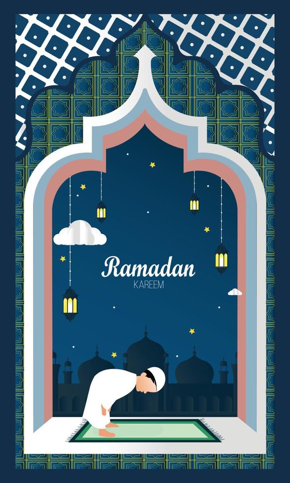 Ramadan Kareem illustration background. Vector design template for greetings card, poster, banner, invitation. - Vector