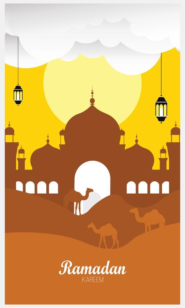 Ramadan Kareem arabic calligraphy and traditional islamic greeting background - Vector