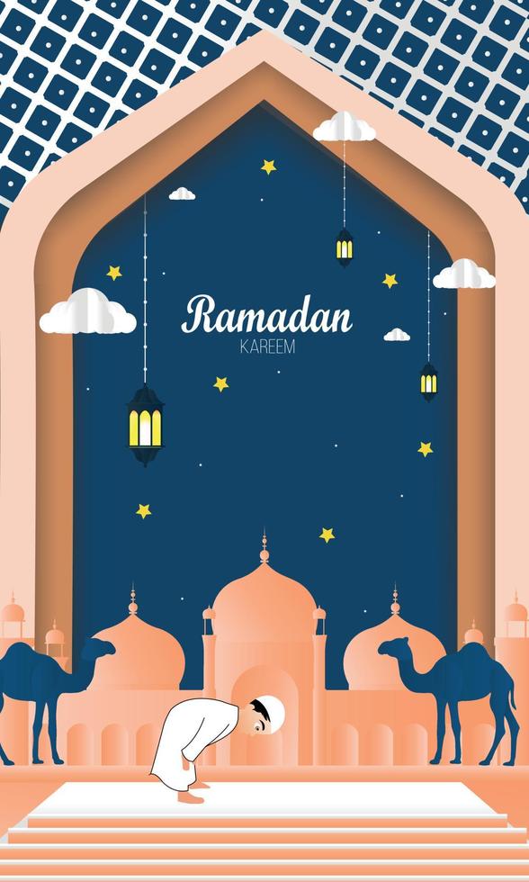 Ramadán kareem saludo islámico diseño - vector