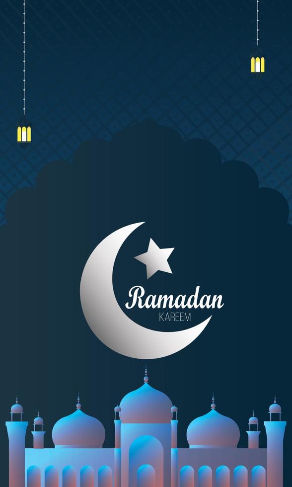 beautiful ramadan kareem greeting card design, Ramadan Kareem greeting with mosque and calligraphy lettering background. Vector