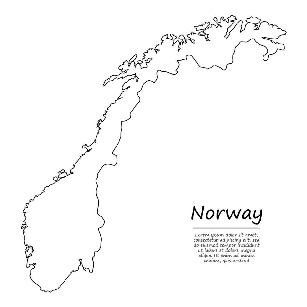 Simple outline map of Norway, in sketch line style vector