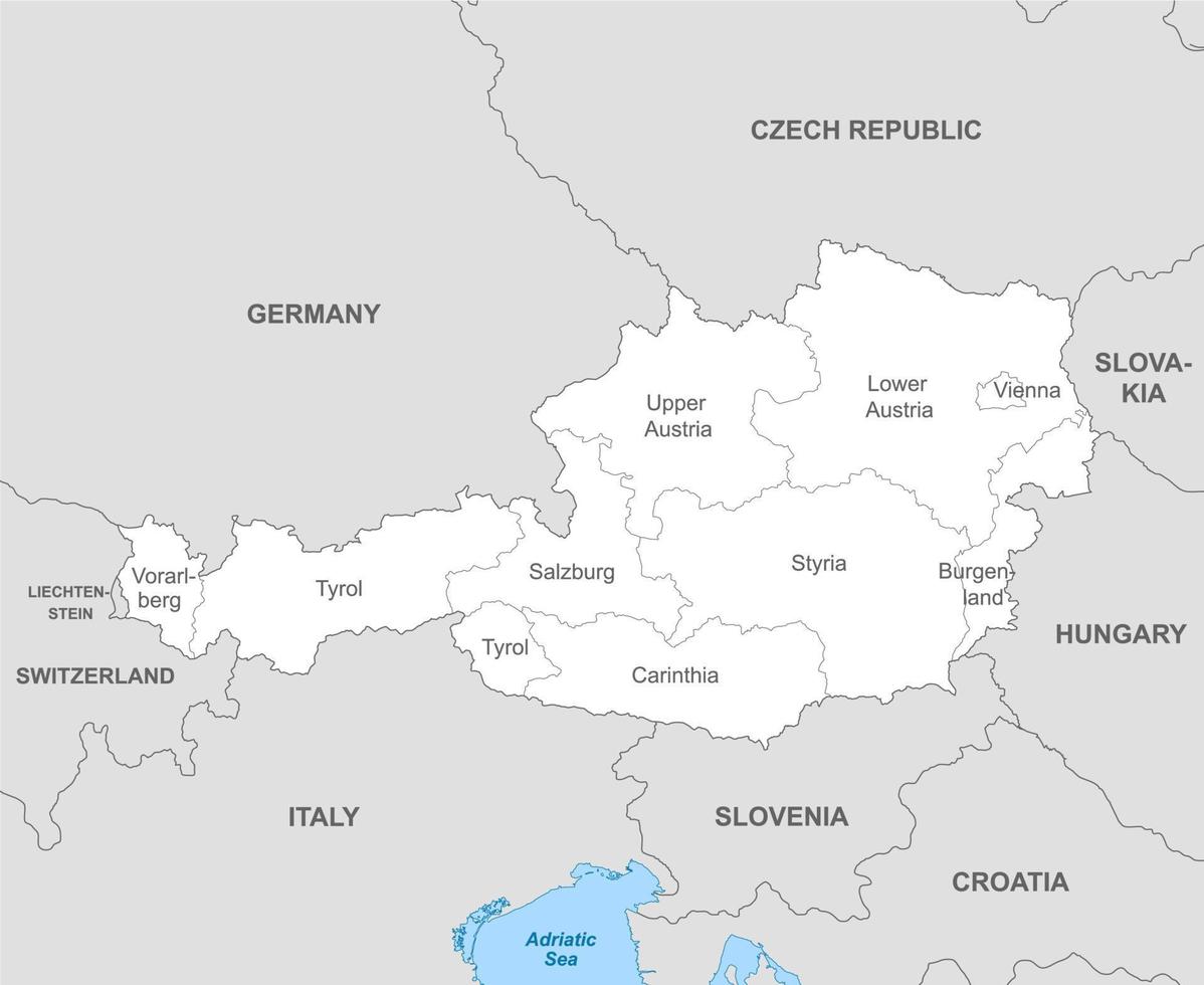 Political map of Austria with borders with borders of regions vector