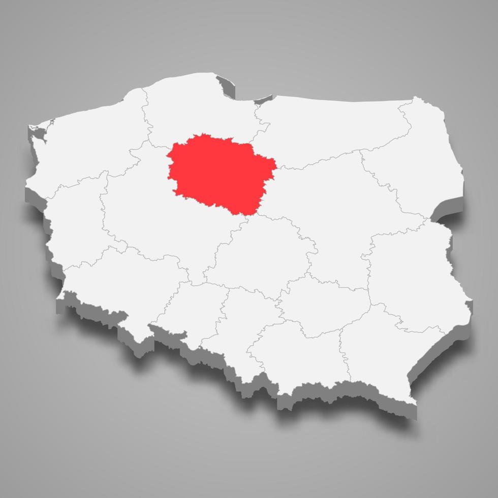 Kuyavia-Pomerania region location within Poland 3d map vector