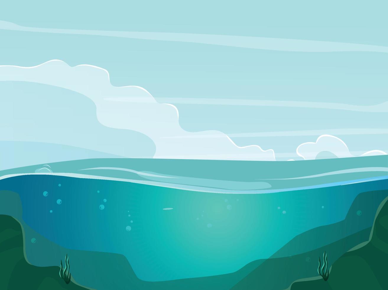 Drawing of the sea, sky and clouds , deep sea vector