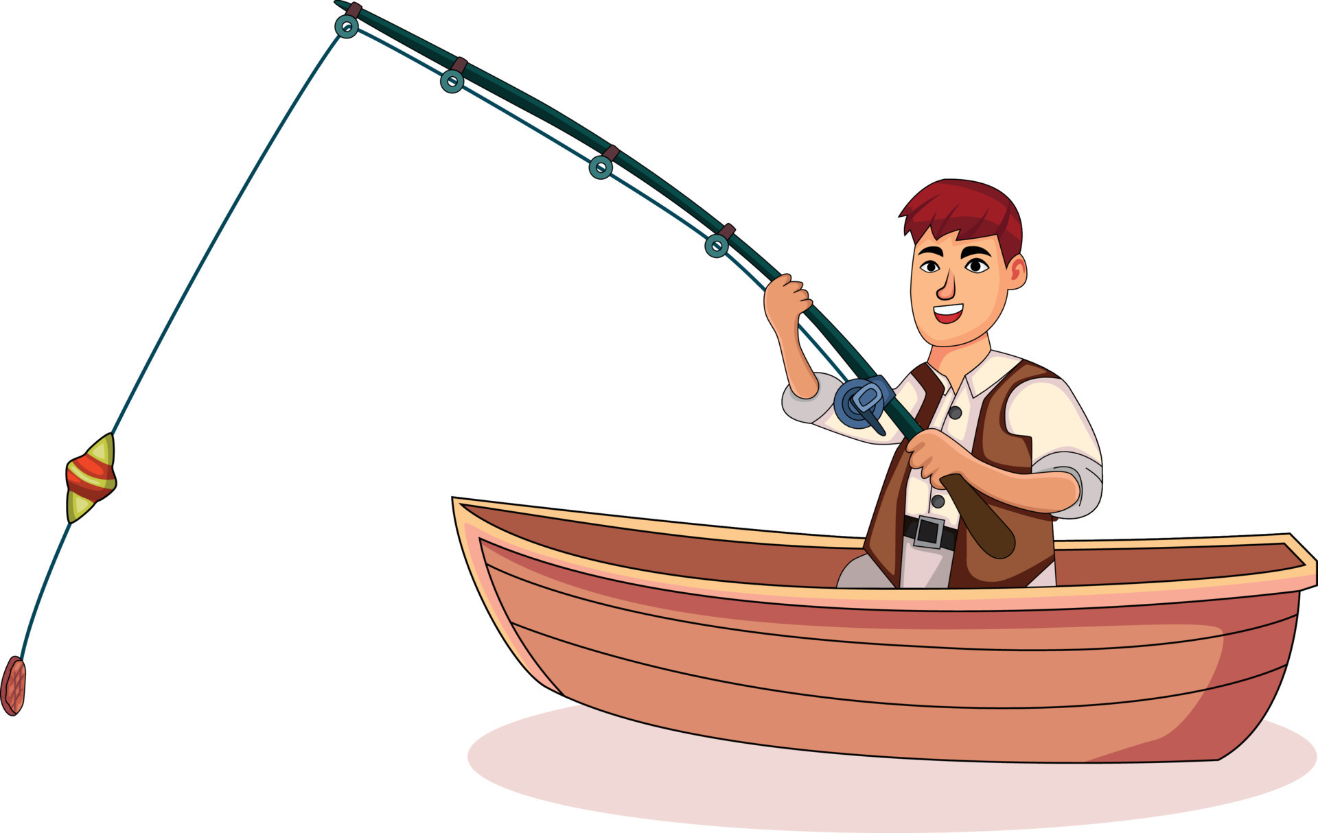 Fisherman catching fish on the boat, cartoon scene 21846975 Vector Art at  Vecteezy, fisherman