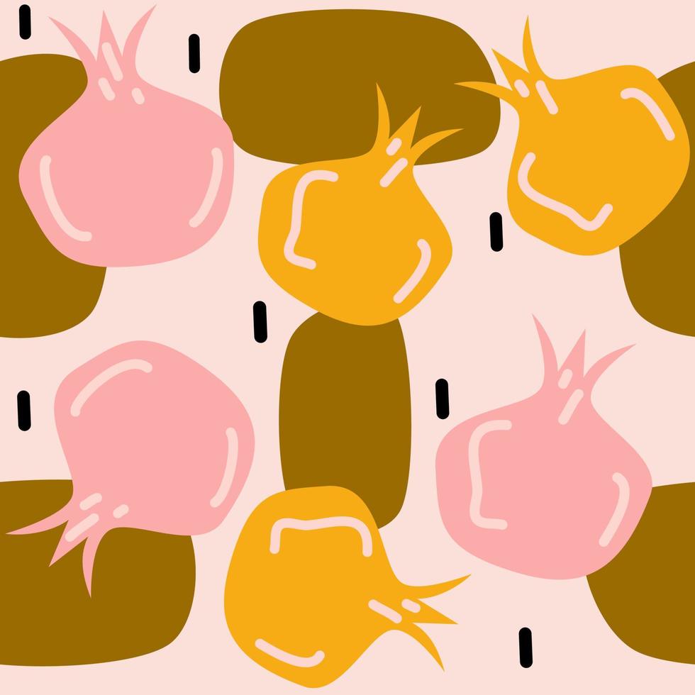 cute contemporary seamless vector pattern background illustration with abstract pomegranates and geometric shapes