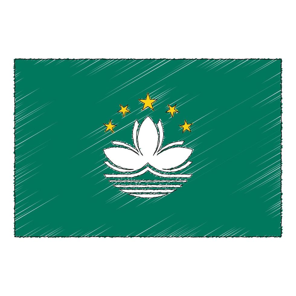 Hand drawn sketch flag of Macau. Doodle style icon vector